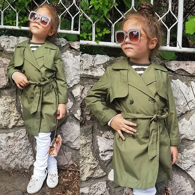 Детская штормовка для маленьких девочек 2-7 лет; плащ; однотонная однобортная парка с поясом; верхняя одежда