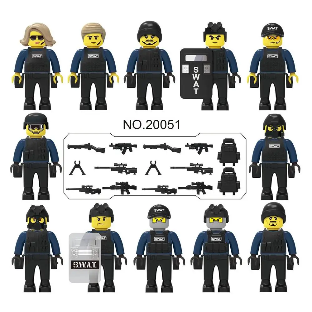 12PCS Set Police City Dolls Armed Figures legoingly Building Blocks with A Variety of Shapes and 1
