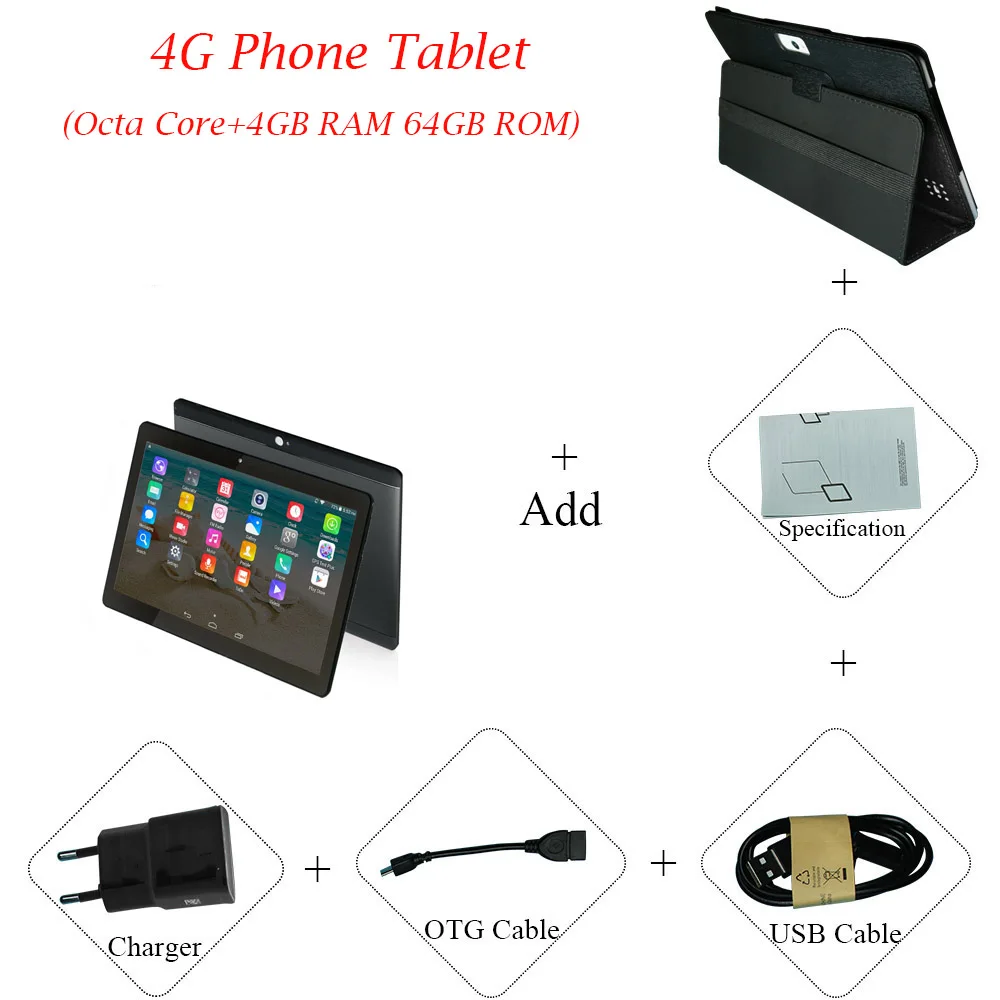 4G Add cover case ANRY 10 дюймов Восьмиядерный мощный Android 7,0 планшетный ПК 64G rom телефонный планшет с Bluetooth клавиатурой и мышью - Комплект: 4G Add cover case