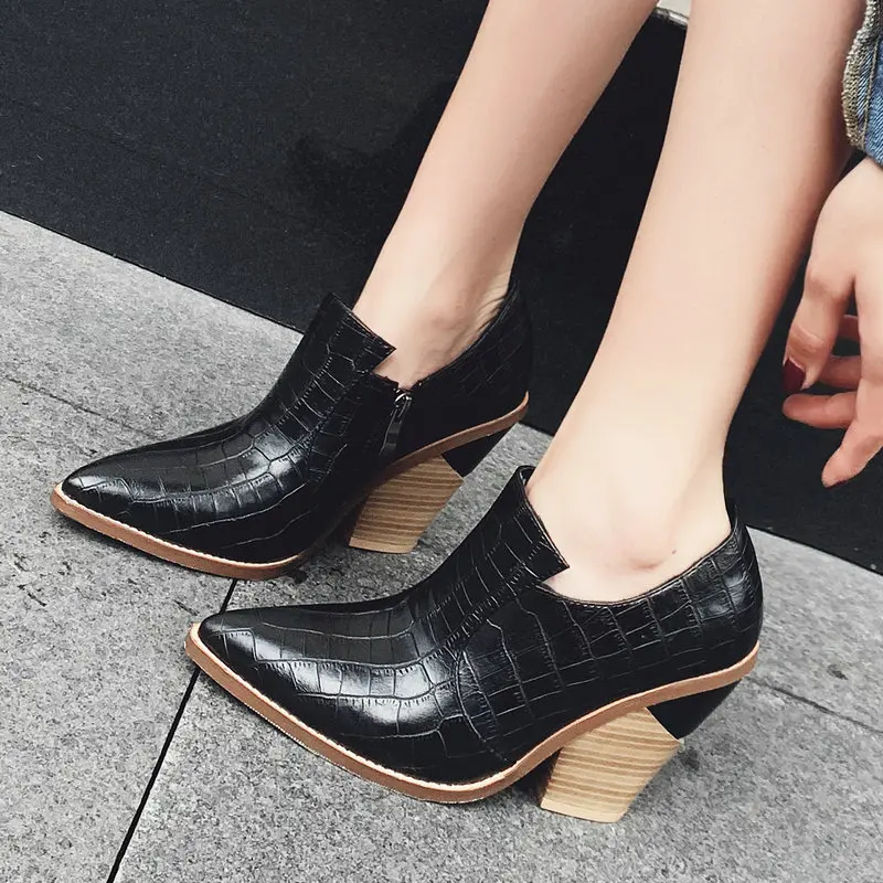 

Pointed Toe Wedge Heel Booties for Women Faux Leather High Heel Zipper Ankle Boots Woman Party Wedding Boots Snake Print Boots