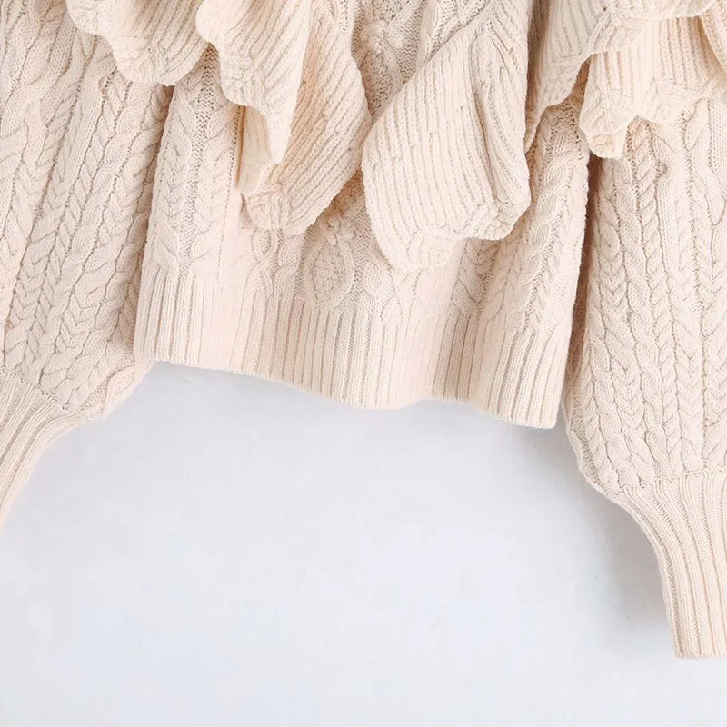 Huaxiafan свитер женский пуловер с оборками теплый свитер с длинным рукавом толстый вязаный Повседневный модный короткий свитер с высоким воротом для женщин
