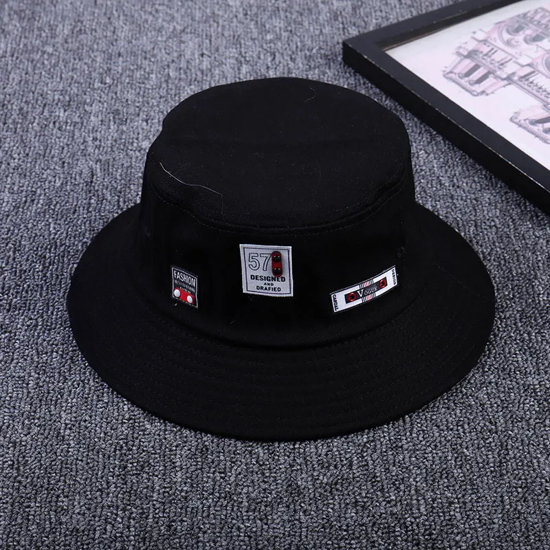 black Panama Bucket Hat Men Women Summer Bucket Cap Personality pattern Hat Outdoor Beach sun Hat Hip Hop Gorros Fishing Fisherman Hat - Цвет: black