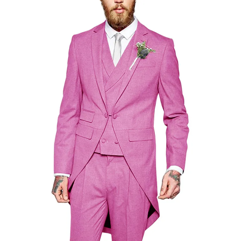 Официальные мужские костюмы из 3 предметов, фрак для свадьбы, двубортный жилет для жениха, большие и высокие мужские костюмы, деловой костюм для работы - Цвет: Rose Red