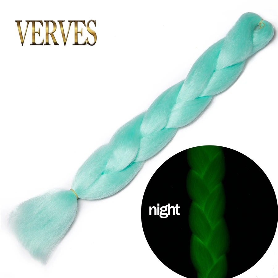 VERVES Light Synthetic Braids 24 Inch Ombre Braiding Hair Extensions Jumbo Braid Shining In The Dark Luminous Braided Pink Green 3