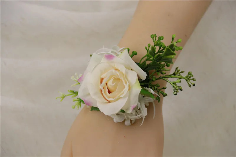 S Wrist Flower YO CHO Свадебный планировщик розы Искусственный шелк цветок на запястье корсаж браслет жених бутоньерка белый свадебный для мужчин свадебные цветы - Цвет: S Wrist Flower