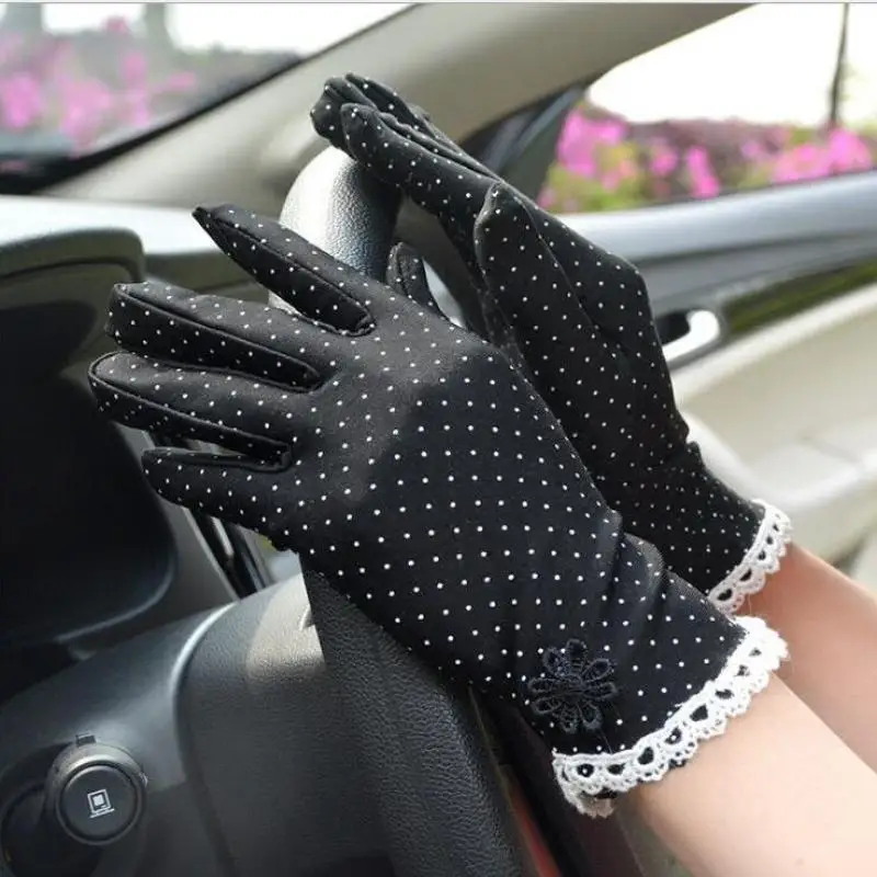 Women's Fashion Flower Summer Gloves Lace Patchwork Gloves Anti-skid Sun  Protection Driving Short Thin Gloves Dot Women Gloves