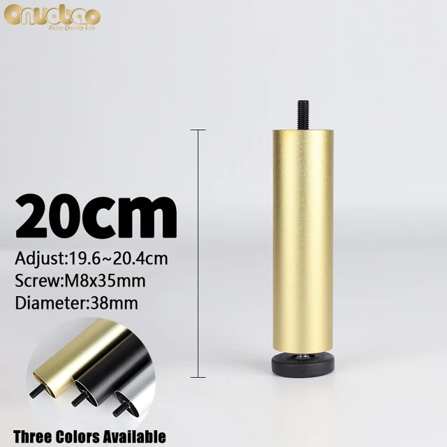 Onuobao 4PCS Furniture Leg M8 Screw Adjustable Aluminum Alloy Sofa Leg for Table Legs Raised Feet Refrigerator Washing Machine Gold-20cm