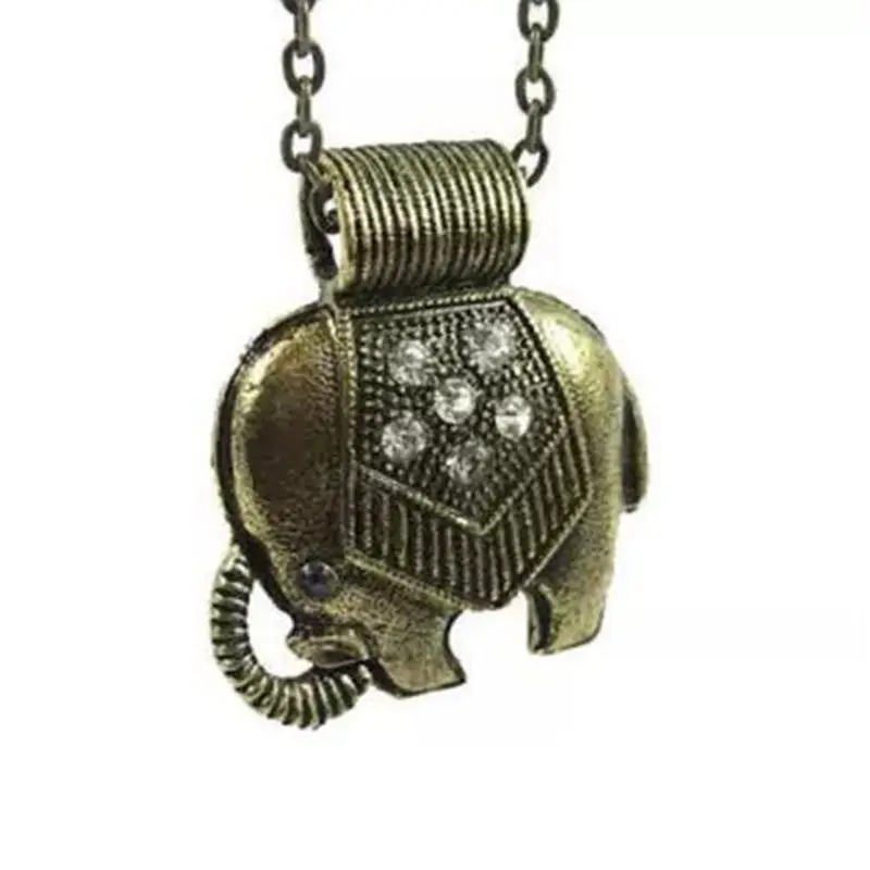 Ожерелье с подвеской в виде слона кристаллами винтажное бронзовое массивное