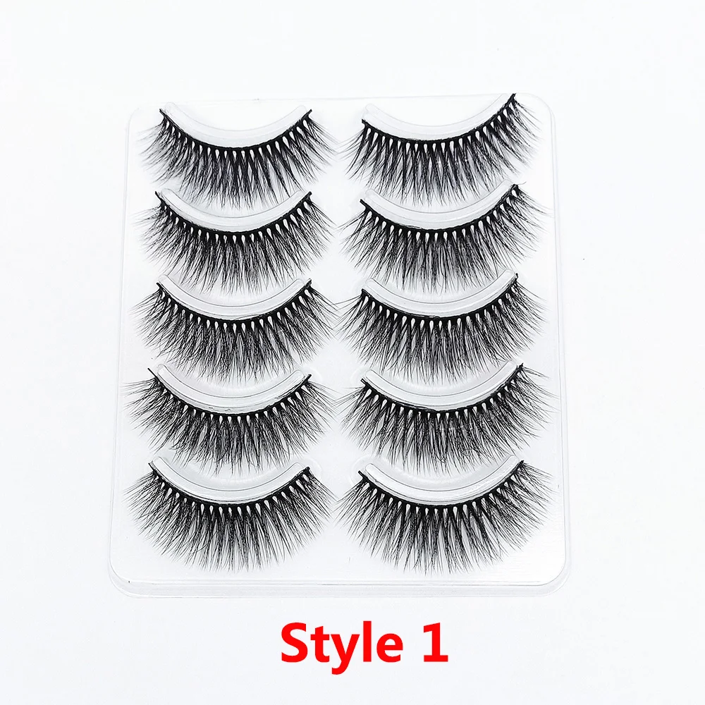 Style 1 5 пар 3D Искусственные норковые накладные ресницы Wispies длинные крестовые ресницы ручной работы инструменты для макияжа глаз - Цвет: Style 1