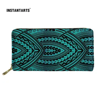 

INSTANTARTS Fashion Women PU Leather Wallets Polynesian Traditional Tribal Style Ladies Long Handbag Luxury Clutch Card Holders