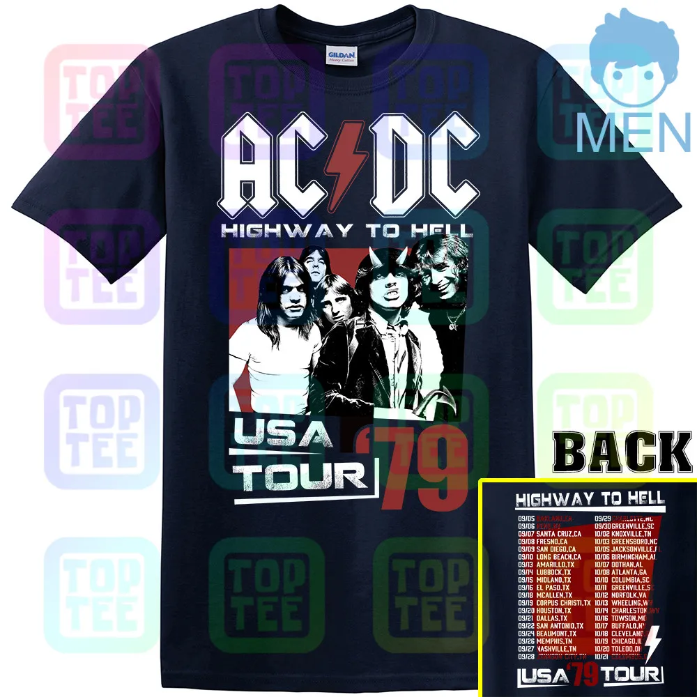 MEN-NAVY ACDC Highway to Hell USA Tour 1979 Мужская футболка Винтаж Рок-Группа Альбом Мерч - Цвет: MEN-NAVY