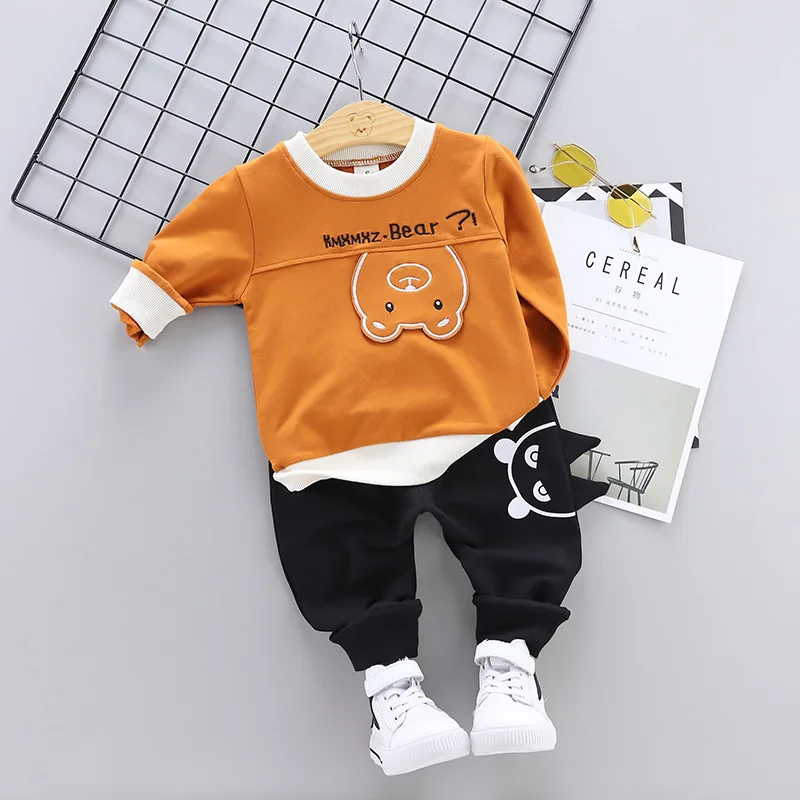 

2019 BOY'S Spring Clothing Korean-style 1-4-Year-Old Children Cotton Hoodie Two-Piece Set Cartoon Bear Set