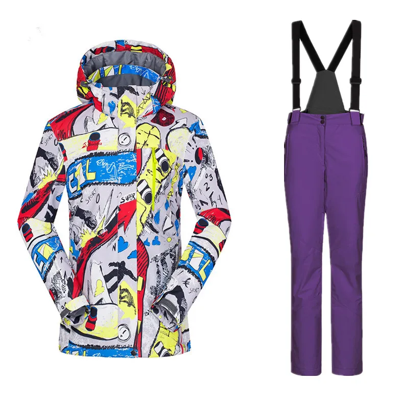 purple set Горнолыжный костюм женскийлыжный костюм лыжный костюм женский зимний костюм женский сноуборд горнолыжный костюм лыжи костюм спортивный женский костюм женский спортивный костюм горнолыжный женский зима сноуборд сноуборд - Цвет: purple set