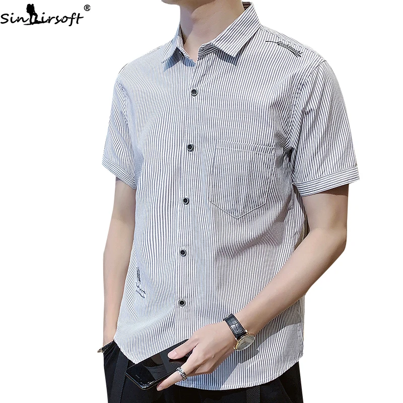

Summer New Loose Striped Short-sleeved Shirt Men Korean Version Of The Slim Trend Handsome Casual Men's Thin Shirts