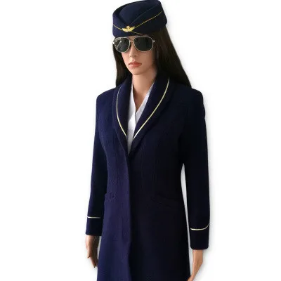 Blue Coat 1 Шерстяное женское высококачественное свободное Элегантное однобортное шерстяное пальто больших размеров, женское деловое повседневное пальто, униформа стюардесса - Цвет: Blue Coat 1