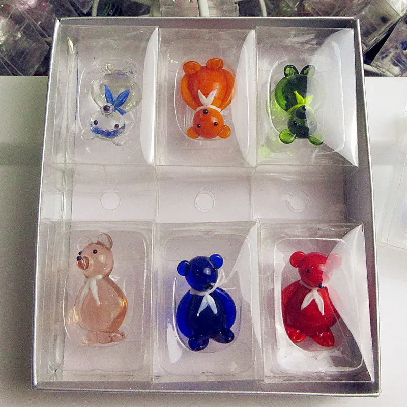 6pcs Custom handmade Murano glass Little bear Figurines ornaments Home Fairy garden decoration Miniature Animals statues | Дом и сад