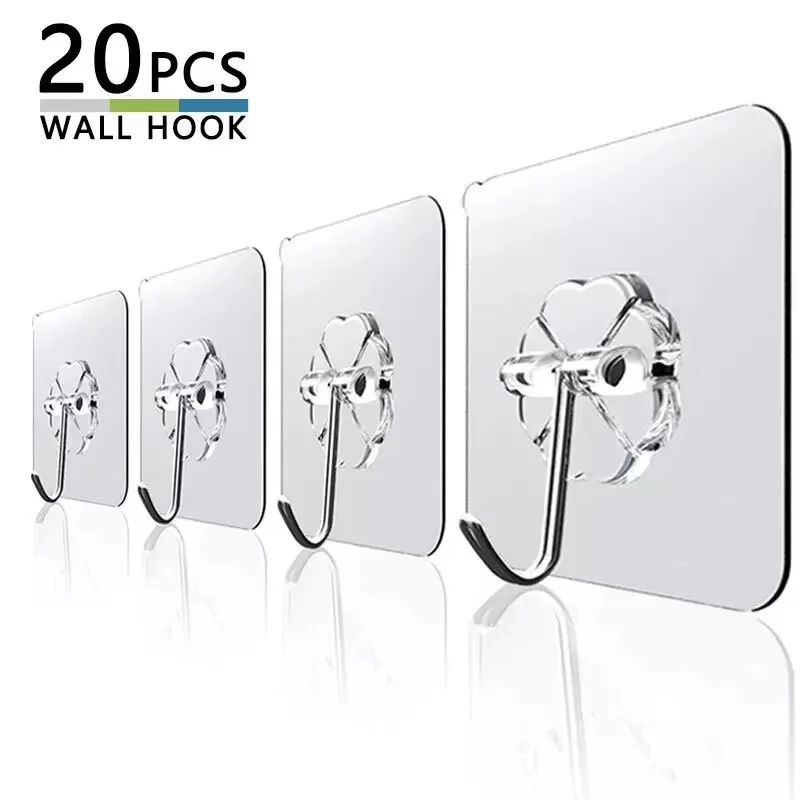 Klevende-ganchos autoadhesivos con ventosa para cocina, colgadores transparentes de pared de carga pesada, 20 Uds.