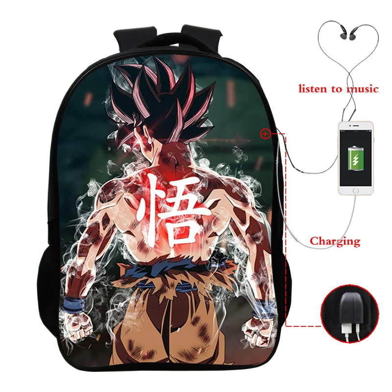 Горячая аниме Dragon Ball USB зарядка Рюкзак Супер Saiyan Torankusu Goku сумка для школы рюкзак для мужчин подростков книга Mochila