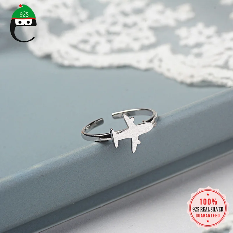 

ElfoPlataSi 100% 925 Solid Real Sterling Silver Plane Cocktail Opening Ring Sizable 5 6 7 Girls Kids Xmas Gift ED215