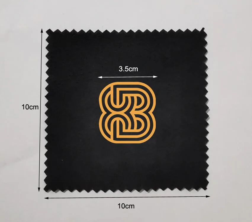 500pcs Custom Logo 10x10cm Black Jewelry Polishing Cloth Printed With Gold Logo Individual Wrapped Packing