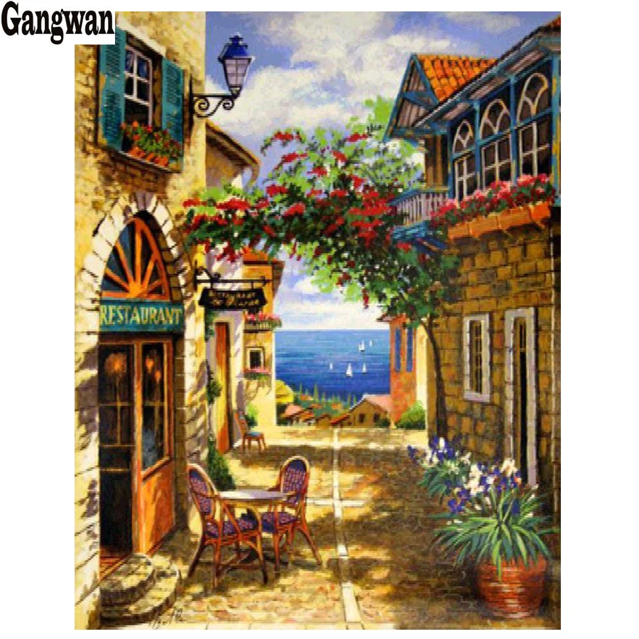 DIY 5D Diamond Painting Full Square Round Embroidery Scenic Restaurant Needlework Kits 3D Cross Stitch New Arrival | Дом и сад
