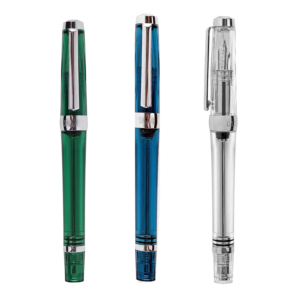 3PCS Resin Transparent Vacuum Fountain Pen Set Paili 013 Quality EF/F Nib 0.38/0.5mm Ink Gift Pen for Office Business School