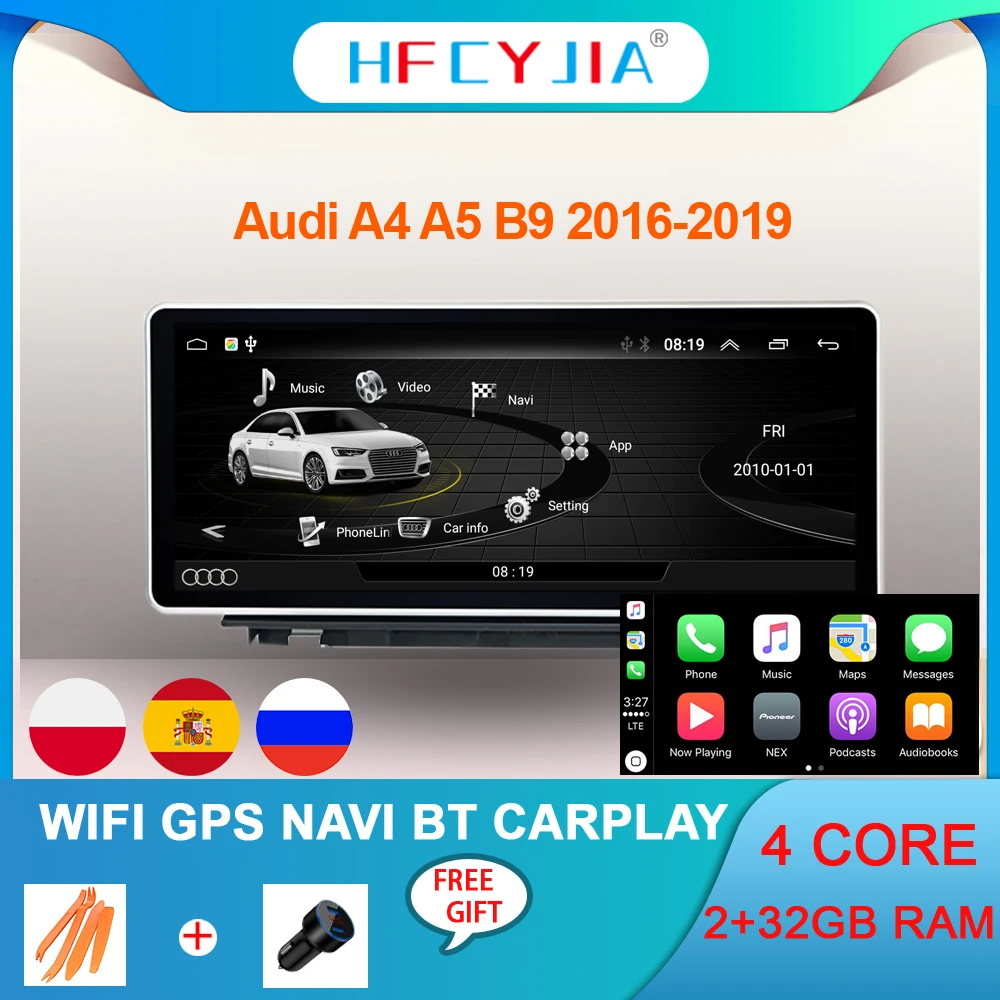 Автомобильный GPS-экран Android 10 для Audi A4 B9 2017-2020 WIFI Google Carplay IPS сенсорный экран