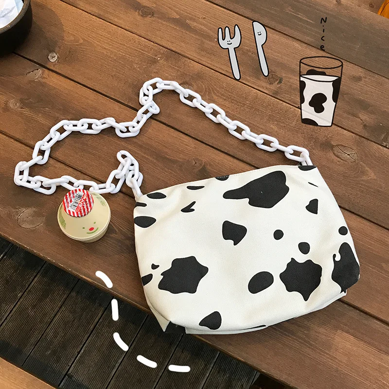Милая Маленькая женская сумка, новинка, стильная модная Холщовая Сумка в Корейском стиле с цепочкой, набивная сумка на плечо, модная сумка на плечо