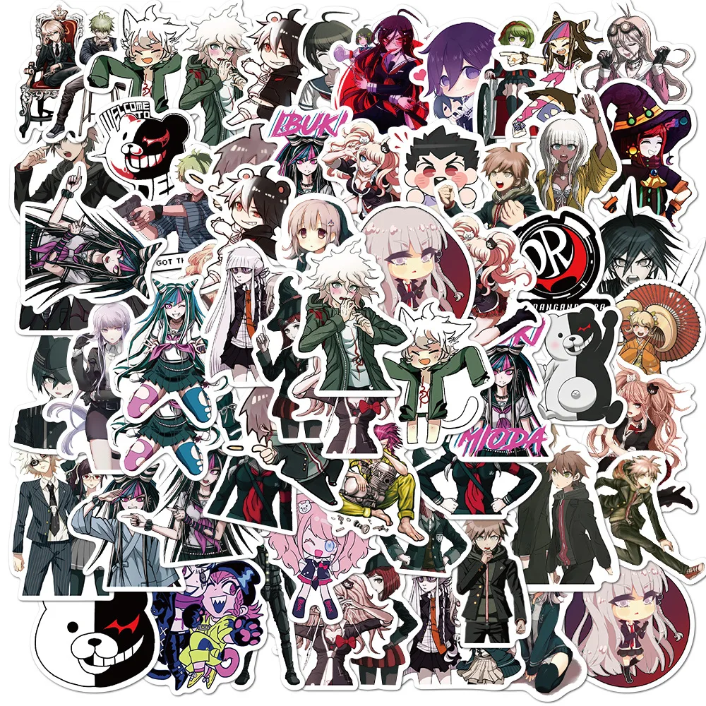 Juego Danganronpa mixto para niños, pegatinas impermeables DIY para Snowboard, portátil, equipaje, nevera, guitarra, grafiti, pegatina de juguete, 10/30/50 Uds.