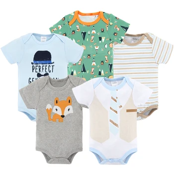 

Newborn Baby Boy Bodysuit Summer Fashion Animal Printed Baby Girls Boy Clothes Onesie Blue Green Gray Infant Jumpsuit Cotton