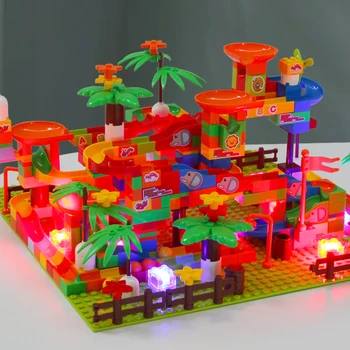 

Besegad 159PCS Kids Fun DIY Assemble Plastic Race Run Maze Funnel Slide Bricks Big Building Track Blocks Set Toys For Children