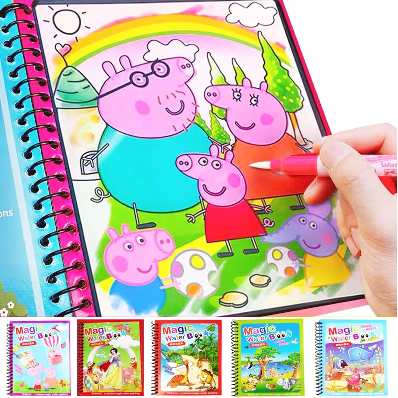 Juguete de Peppa Pig para niños, libro de colores del agua, bolígrafo  mágico, tablero de dibujo de pintura para niños, libro para colorear con  agua, juguetes, regalo para niños y niñas|Juguetes para