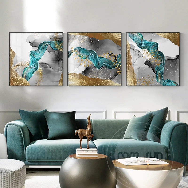 

Modern Abstract Gold Foil Green Canvas Art Painting Bird Wall Poster Print Decoration Picture For Living Room Bedroom Home Decor