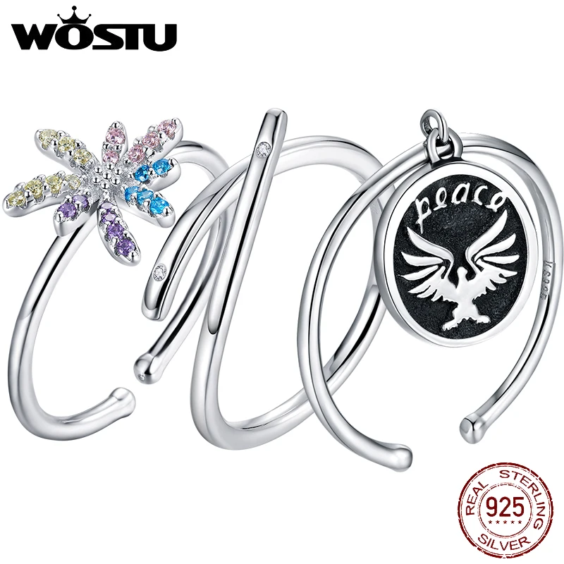 

WOSTU 925 Sterling Silver Finger Heart Coin Firework Open Stacking Rings for Women Men Vintage Statement Fashion Jewelry Anillos