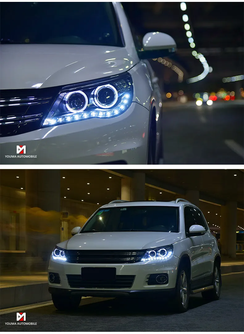 Автомобильный Стайлинг для VW Tiguan фары 2010-2012 Tiguan светодиодный фонарь светодиодный DRL Биксеноновые линзы фары дальнего ближнего света Ангел глаз
