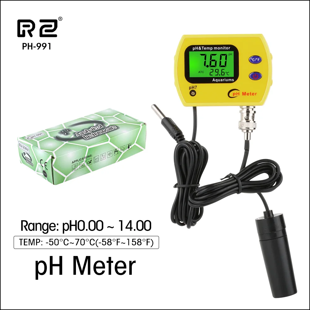 

RZ PH Meter Tester Durable Acidimeter Tool Temp Water Quality Monitor For Aquarium Swim Pool Water PH-991With Backlight