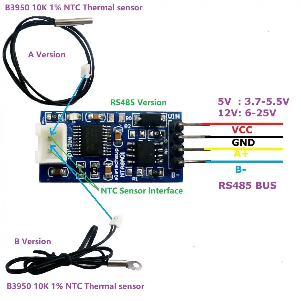 RS485 MODBUS RTU Serial Remote Acquisition Temperature Module ...