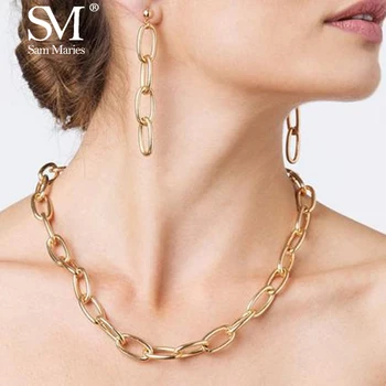 

Punk Miami Cuban Choker Necklace Collar Statement Hip Hop Big Chunky Aluminum Gold Color Thick Chain Necklace Women Jewelry