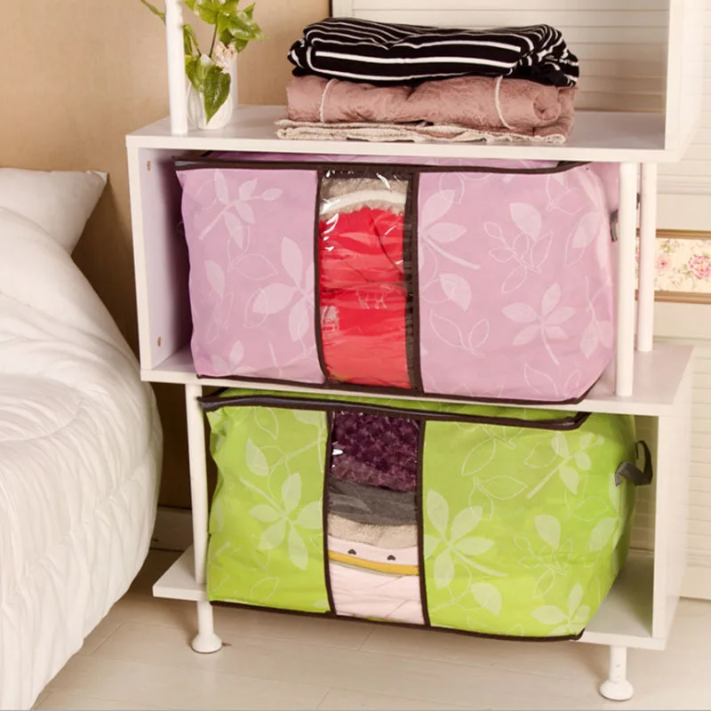 

Rantion Non-woven Storage Boxes Clothes Organizer Plus Size Blanket Storage Organization Windows Foldable Bags Clothing Pouches