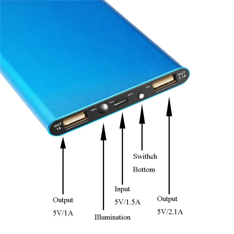 Портативное зарядное устройство NATTHSWE Blue 8000 мАч внешний аккумулятор высокой