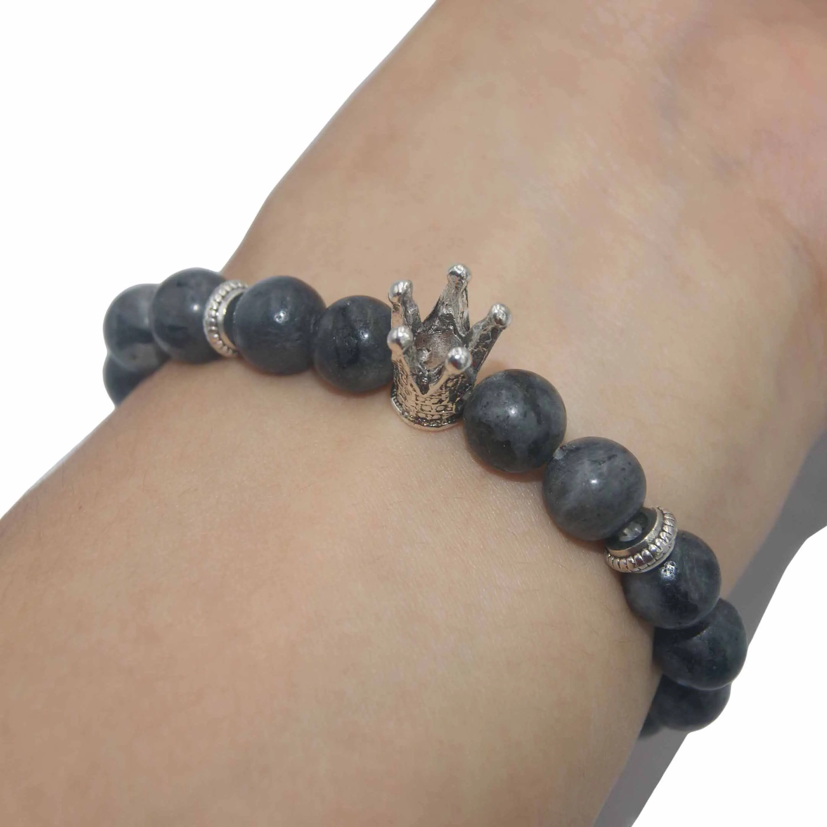 Labradorite Stone Натуральный камень Серебристая Корона Браслет Лазурит Агаты тигровый глаз камень Бусины Йога браслет ювелирные изделия для мужчин женщин друг подарок - Окраска металла: Labradorite Stone