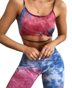 

Women's Bodycon 2 Pieces Outfit, Spaghetti Strap Tie Dye Printed Crop Tank Top + Mid Waist Short Pants Summer Casual Suit