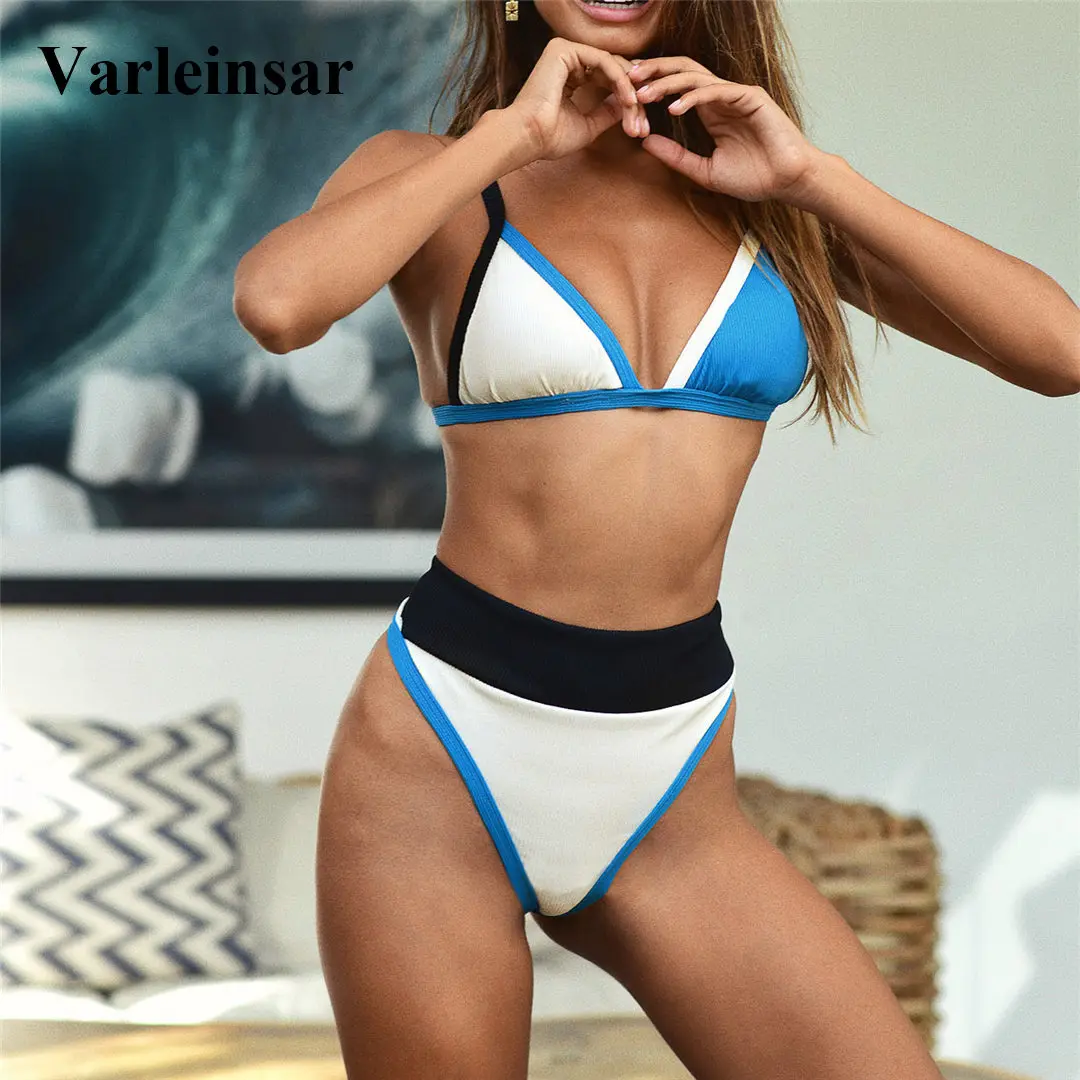 Ribbed Splicing High Waist Bikini 2020 Female Swimsuit Women Swimwear Two-pieces Bikini set Bather Bathing Suit Swim Lady V2441 Ribbed Splicing High Waist Bikini 2020 Female Swimsuit Women Swimwear Two-pieces Bikini set Bather Bathing Suit Swim Lady V2441