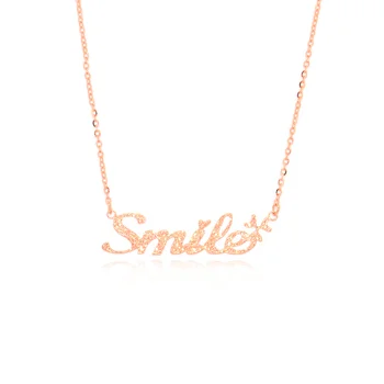 

Hotsale Carve Smile Letters Clavicular 18k True Real Solid Gold Pendant Necklace Set For Women Girl Fancy Office Jewelry Gift