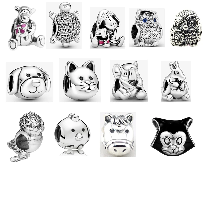 

Animal Beads 100% 925 Sterling Silver Dog Cat Horse Bird Turtle Tiger Elephant Kangar DIYoo Chicken Charm Fit Charms Bracelets