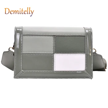 

Fashion French Niche Women's Small Square Bag Small Fresh Stitching Color Ladies Shoulder Messenger Bag Bright Leather Wallet