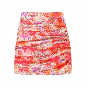 

Stylish Floral Print Pleated Mini Skirt Women High Waist Size Zipper Female Skirts Chic Faldas Mujer