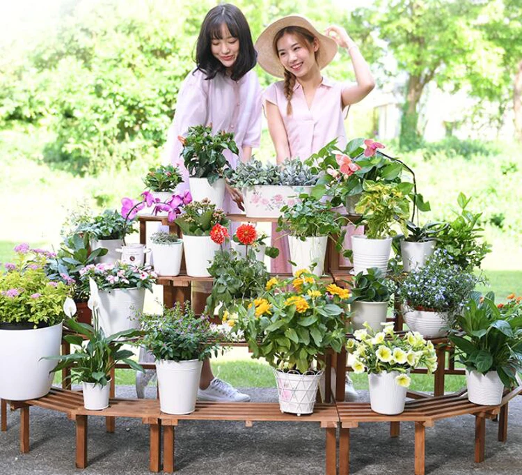 Solid Wood Corner Flower Stand Multi-layer Ladder Type Floor Plant Stand Balcony Flower Pot Shelf