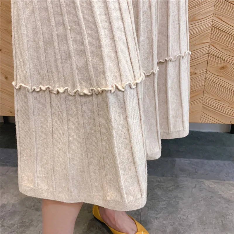 Faldas mujer moda макси с высокой талией зимние юбки для женщин трикотажные юбки jupe longue Осенние Теплые женские длинные юбки