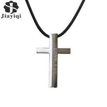 Jiayiqi Unique Cross Couple Necklace Love YOU Pendant Necklace Stainless Steel Men Women Trendy Jewelry Valentine Day Party Gift